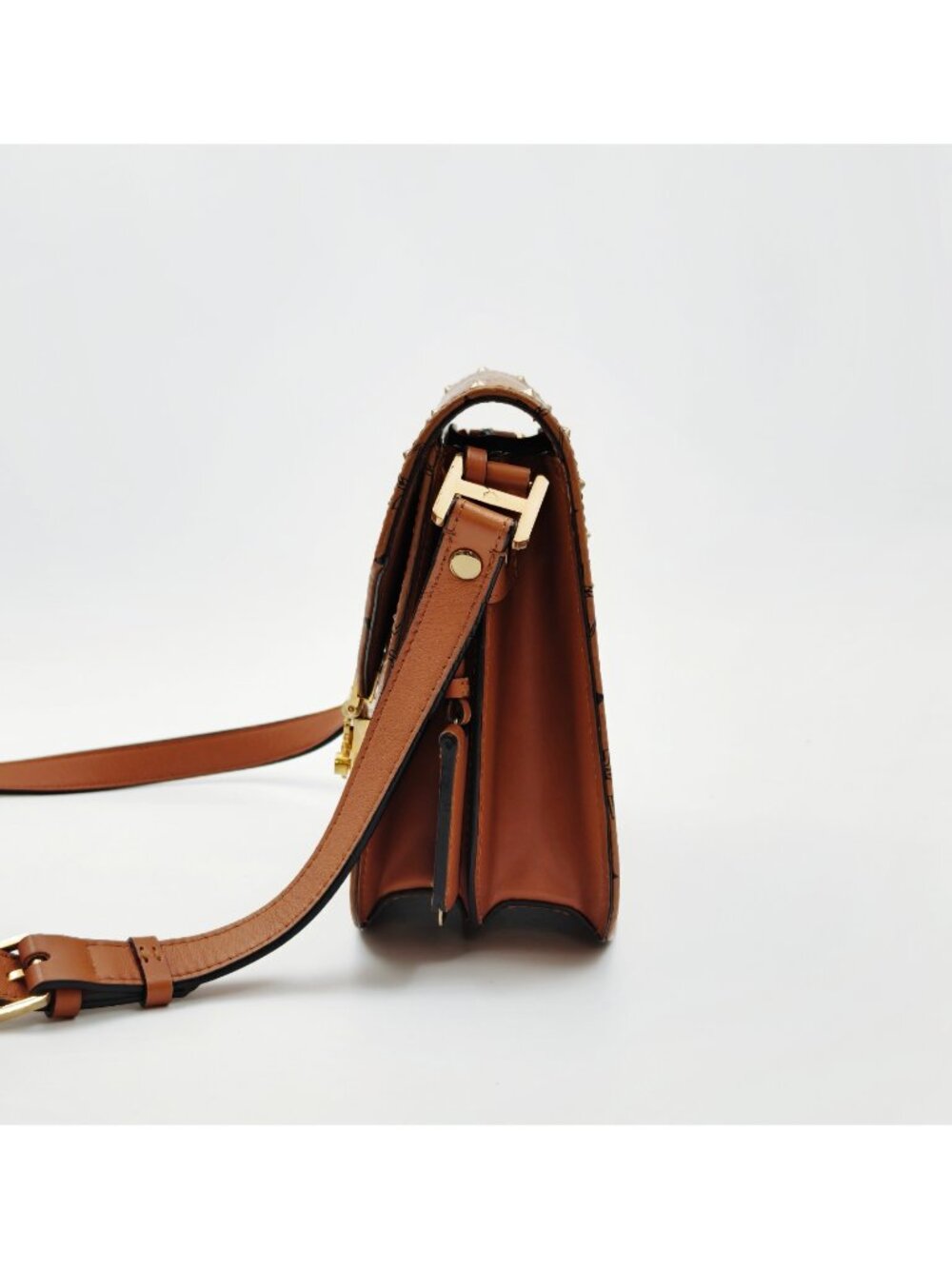 MCM Visetos Spike Crossbody Bag Cognac Brown Monogram Shoulder Bag - Picture 3 of 14